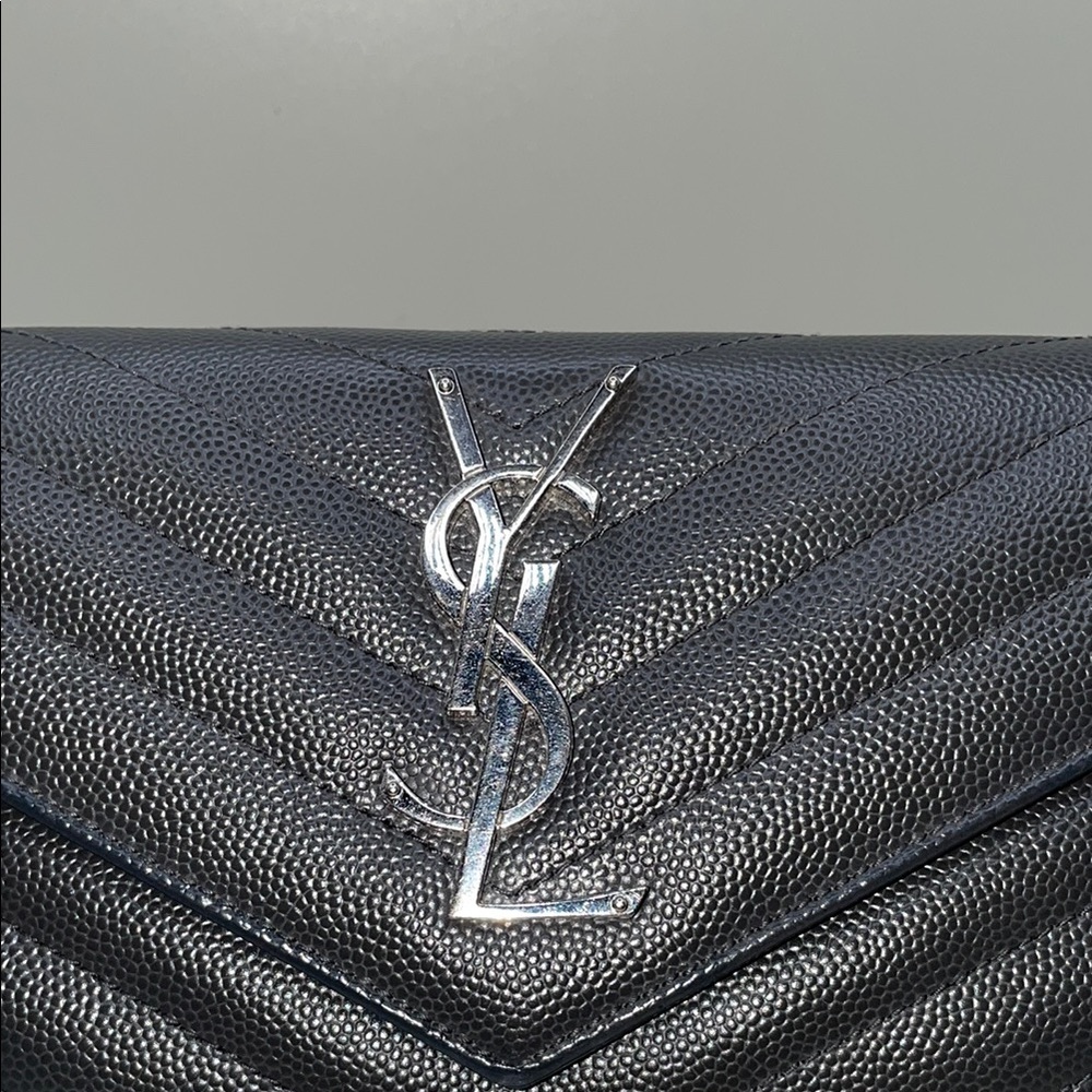Yves Saint Laurent Gray Chevron Clutch with Silver Chain - Picture 3 of 16